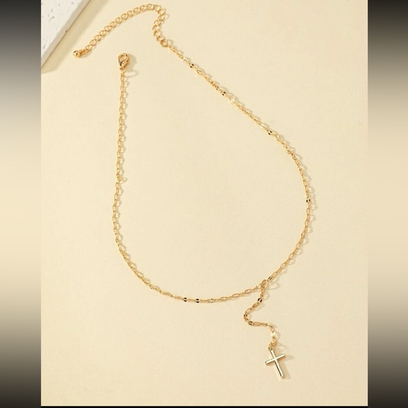 Gold Cross Lariat Necklace - Picture 3 of 5